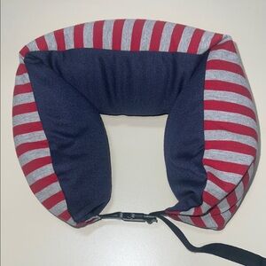 Striped Red and Gray Travel Neck Pillow with Adjustable Strap